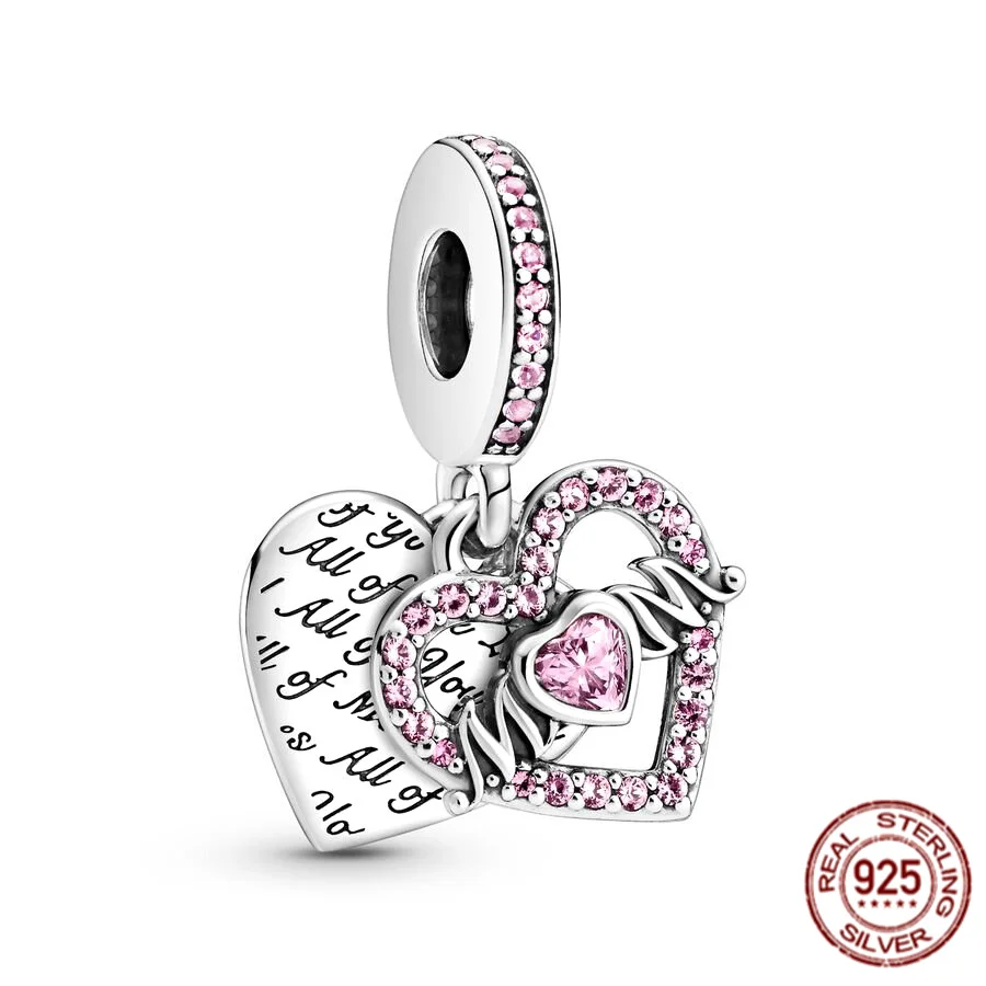 925 Sterling Silver Mom Letters Heart Double Dangle Charm Bead Fit Original Pandora Bracelet Fashion Jewelry Gift For Women