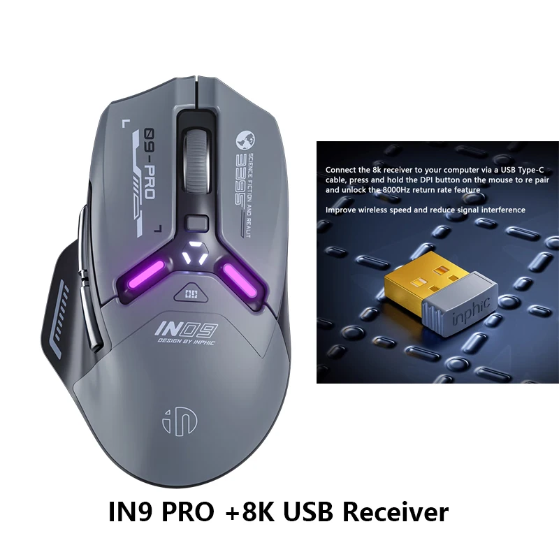Souris Gaming INPHIC IN10P - 26K DPI, Capteur PAW3395, Triple Mode, 60g