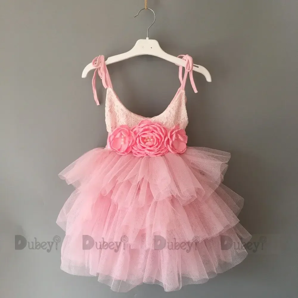 Beautiful flower girls wedding dress children party tutu gown for kids children flowers sashes princess sling summer dress