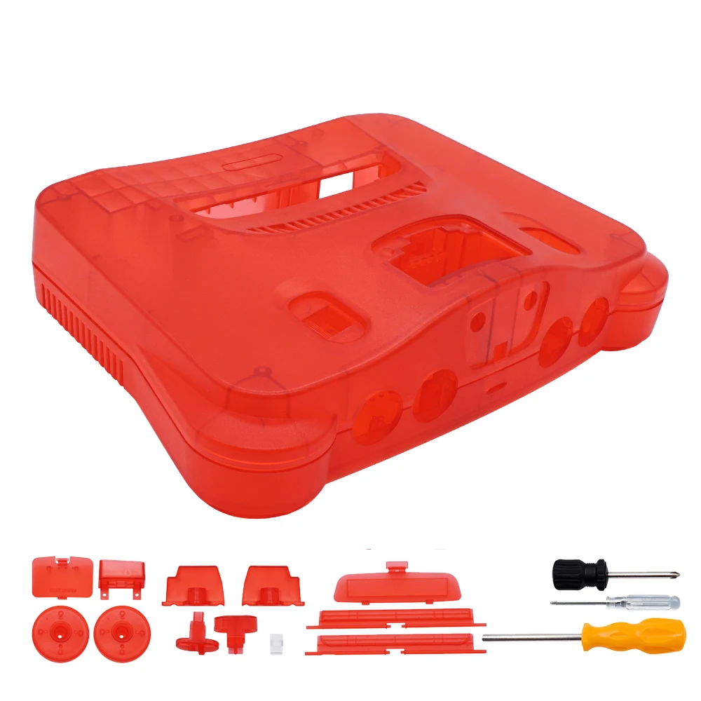 thumbnail image 2 of Transparent Red Replacement Shell For Nintendo N64 Console – Full Housing Set With Buttons & Screwdriver (ABS, No Console Included) 2 of 12