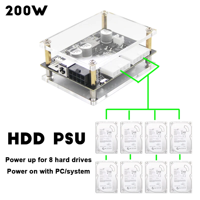 Módulo de Alimentação do Disco Rígido do Computador Mini Alimentação Externa no pc Htpc Nas Fonte Hdd Ssd Pico Psu 12v dc Sata 200w