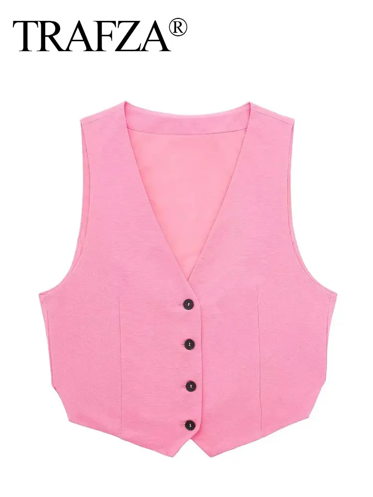 HH Women Elegant Solid Vests Slit Single Breasted Sleeveless Waistcoat Slim Cropped Top Summer Fashion Streetwear Vest