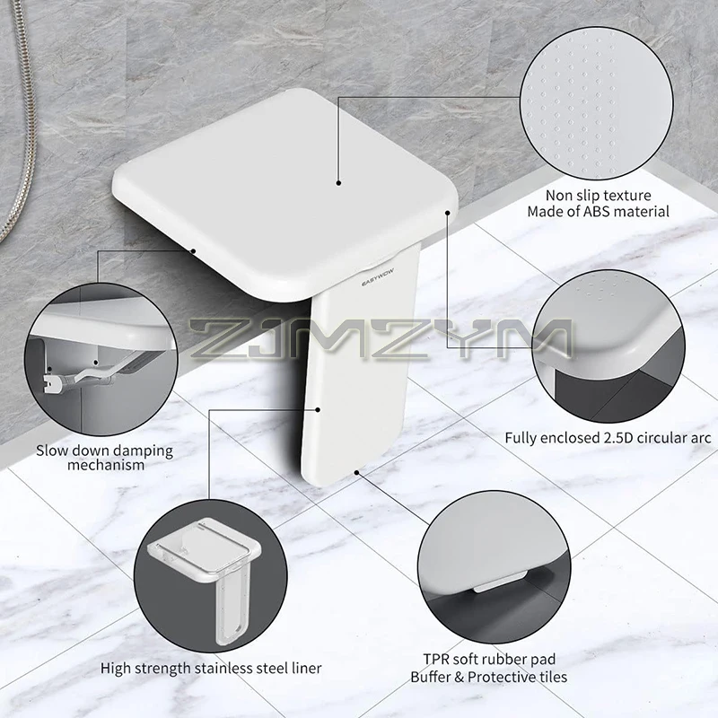 Wall Mounted Stool Bathroom Folding Stool Shower Seat Elderly Bath Chair Invisible Porch Shoes Stool Home Care Bath Goods 3