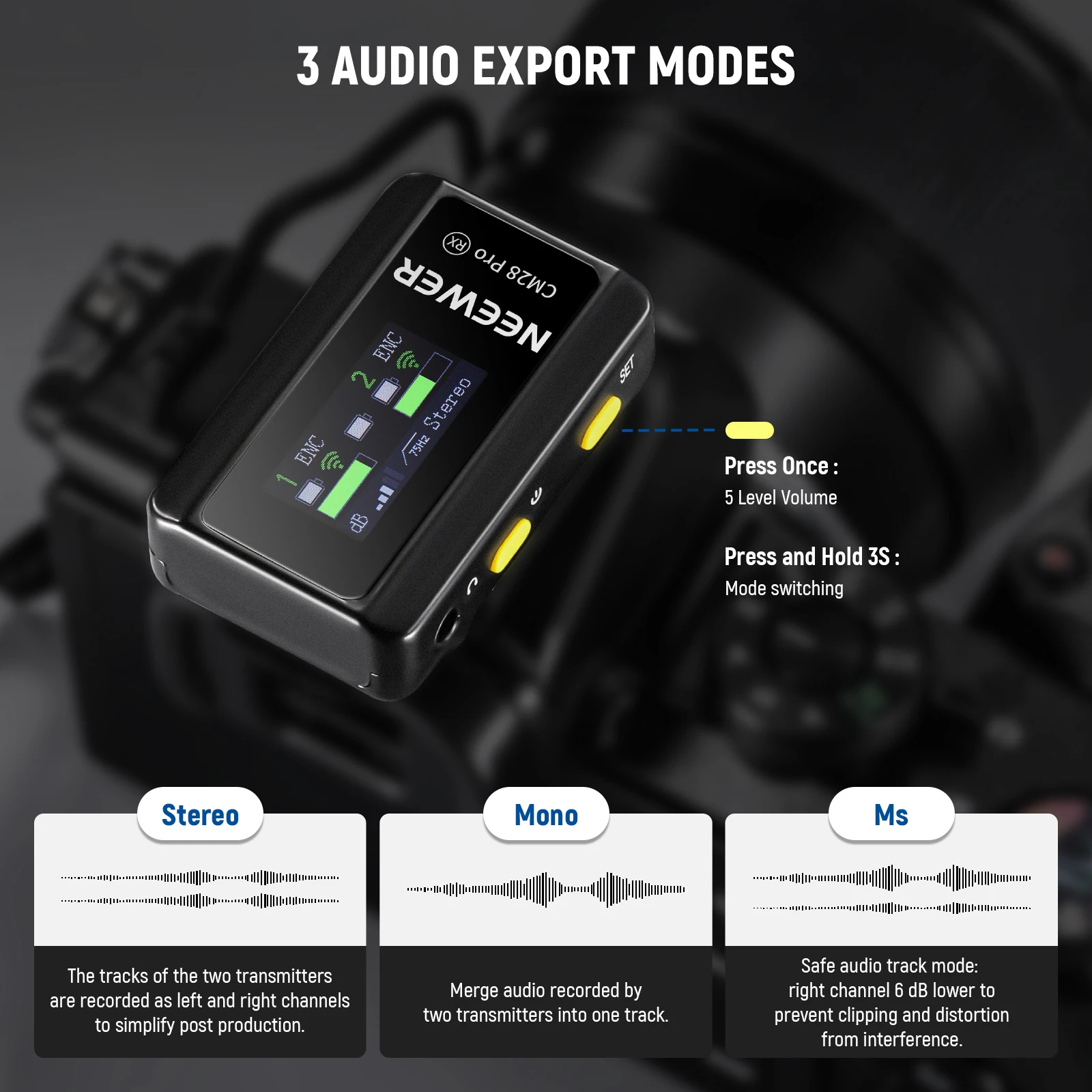 CM28 pro Wireless Lavalier Lapel Microphone System with Noise Canceling 4GB Stor