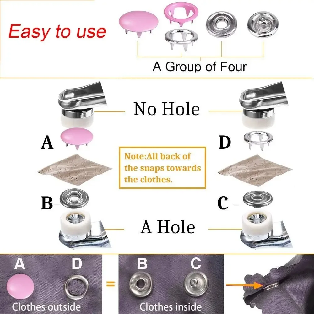스냅 패스너 키트 금속 스냅 온 버튼 세트, 프레스 스터드, 셔츠 스커트 재킷 청바지 가방 수리 및 장식, 4 개의 고정 도구