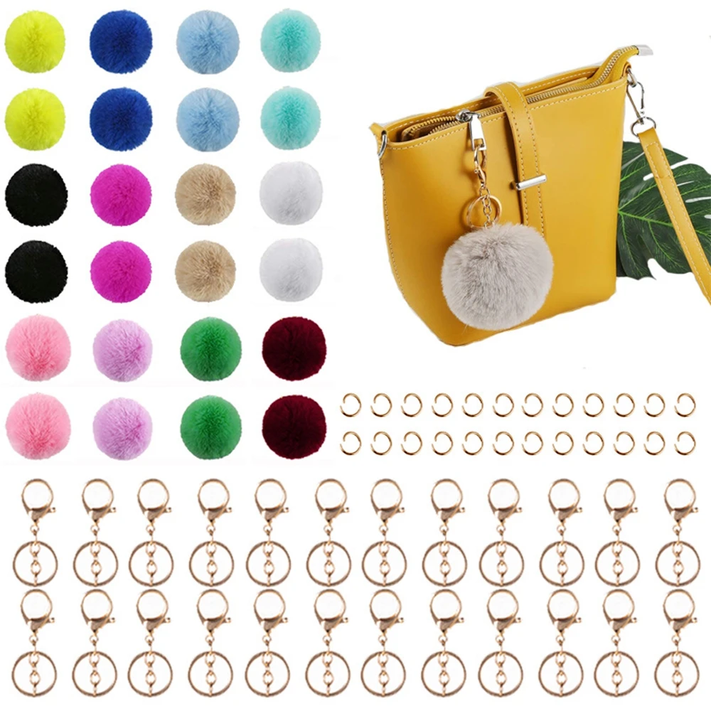 

72pcs Soft Artificial Rabbit Fur Keychain Plush Ball Key Ring Charm for DIY Craft Gifts