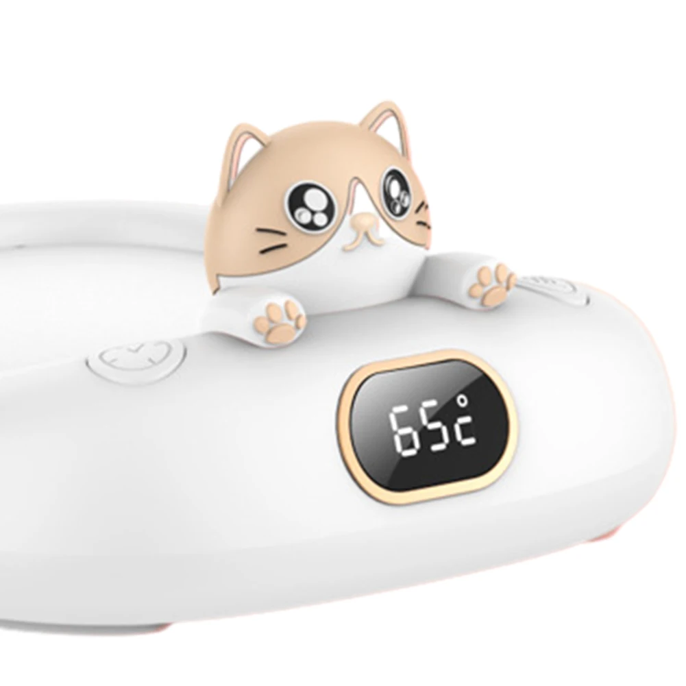 65 Degree Cartoon Cat Heating Coaster 8H Auto Shut Off 220V Coffee Warmer Plate Cup Heating Pad for for Office and Home Desk Use