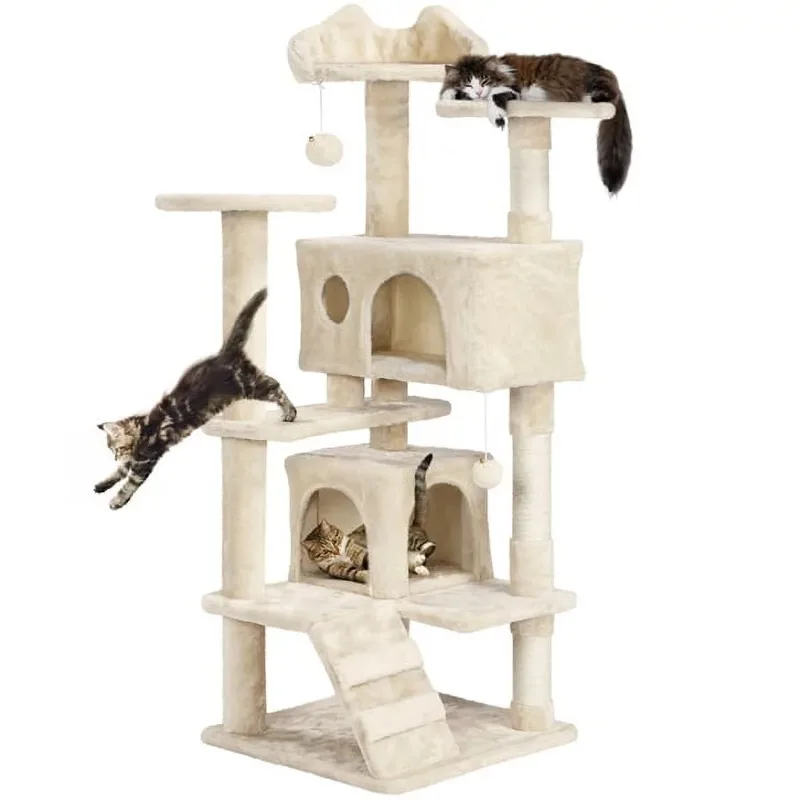 

Easyfashion 54.5" Height Cat Tree Tower Condo with Scratching Post, Beige Cat Condo Cat Tower