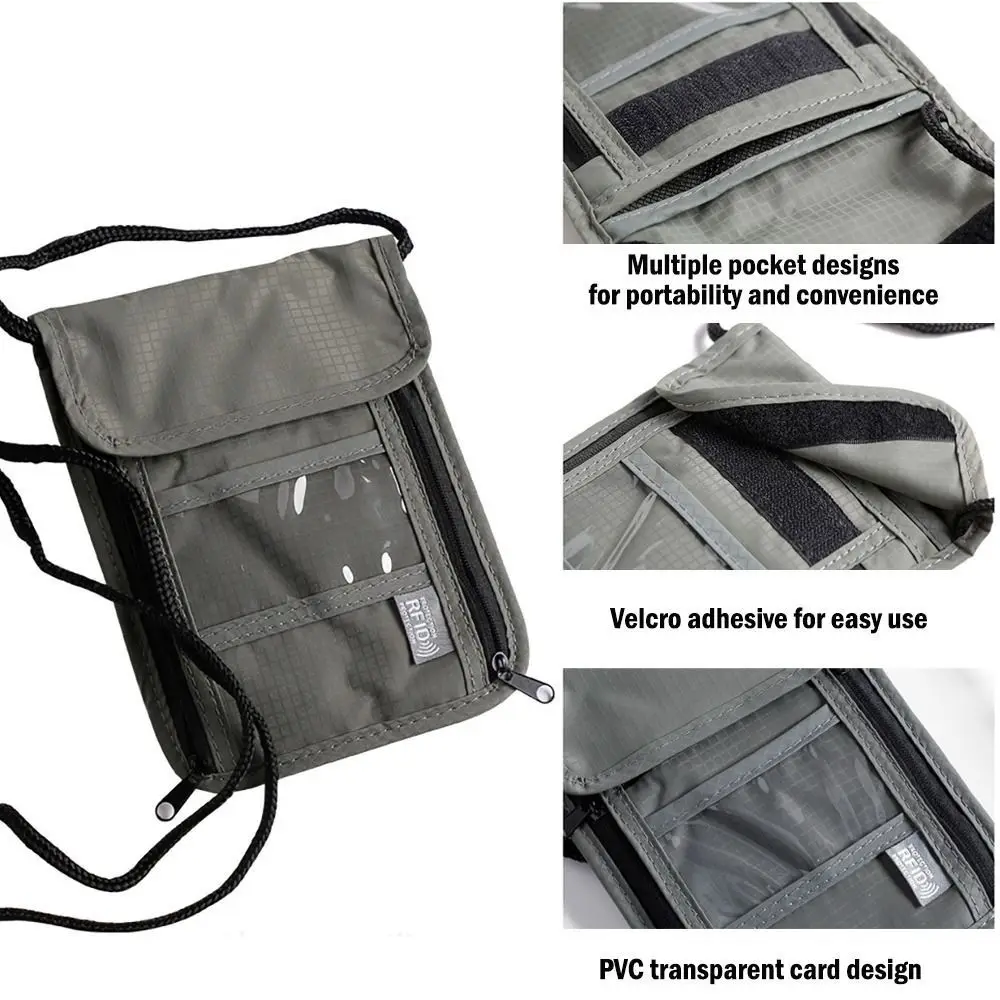 1 Stück wasserdichte RFID-Nylon-Aufbewahrungstasche für Reisen, Dokumente, Karte, Reisepass, Hals, Geldbörse, Geld, Dokument, Karte, Reisepass – Detail 8