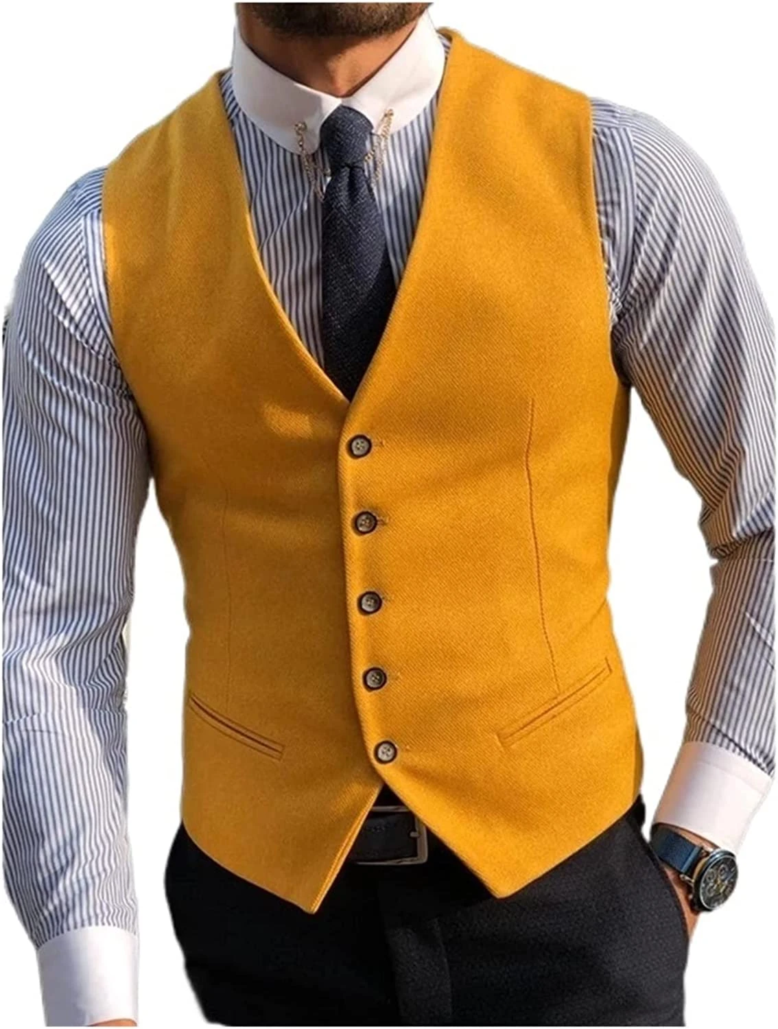 Chaleco amarillo brillante para hombre, chaqueta de traje con cuello en V,  5 botones, personalizado, tamaño, Color, ropa informal, traje Formal de  boda| | - AliExpress