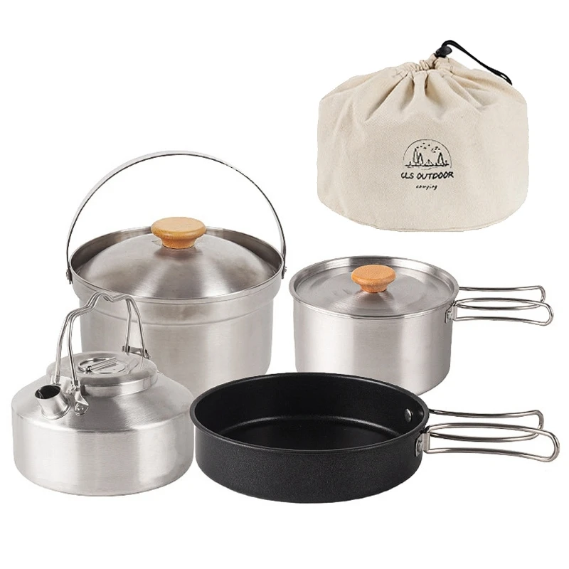 

Camping Cookware With Storage Bag Outdoor Tableware with Lightweight Handle