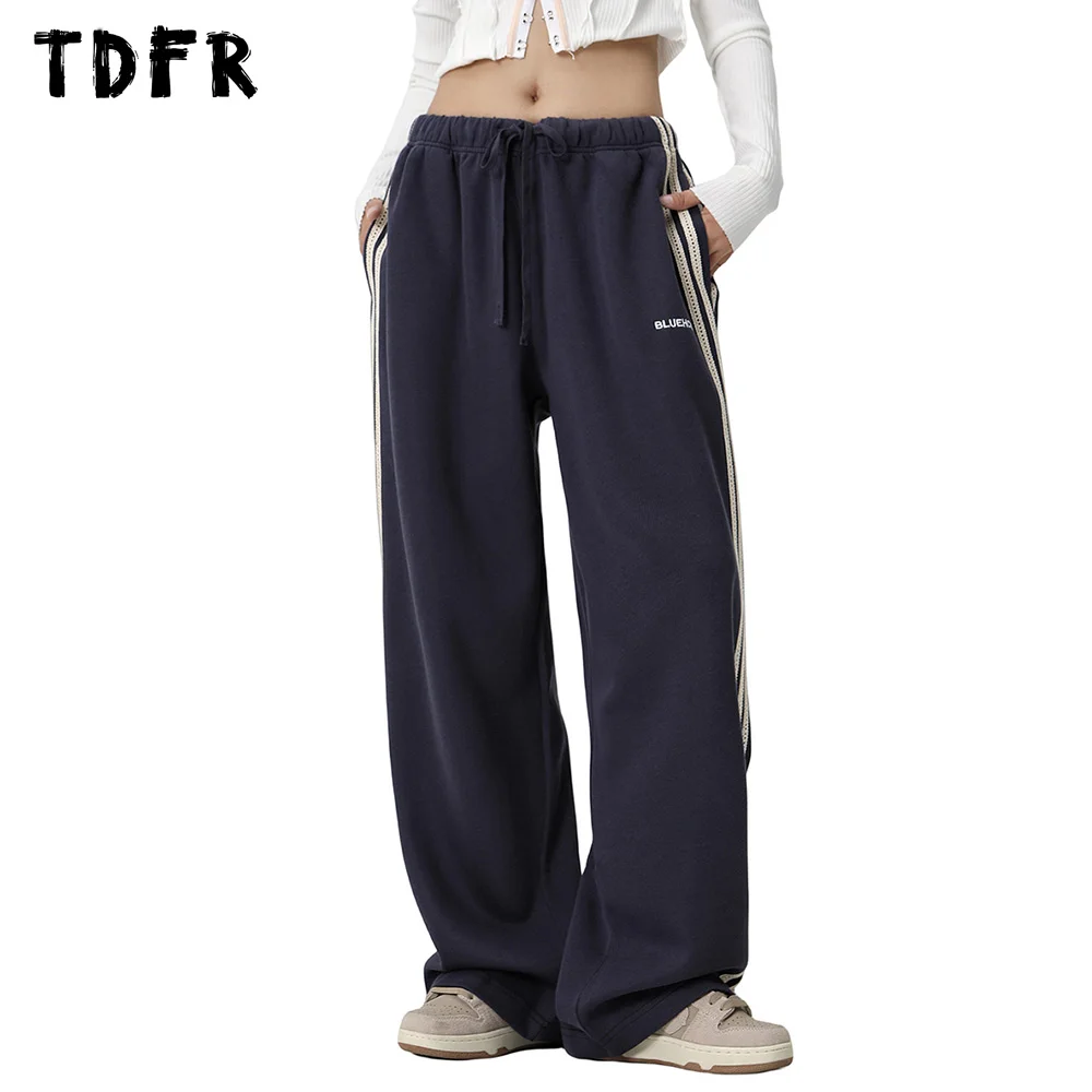 

Letter Embroidery Track Pants Mens Autumn Casual Cotton Winter Elastic Waist Slacks Wide Leg Trousers Men