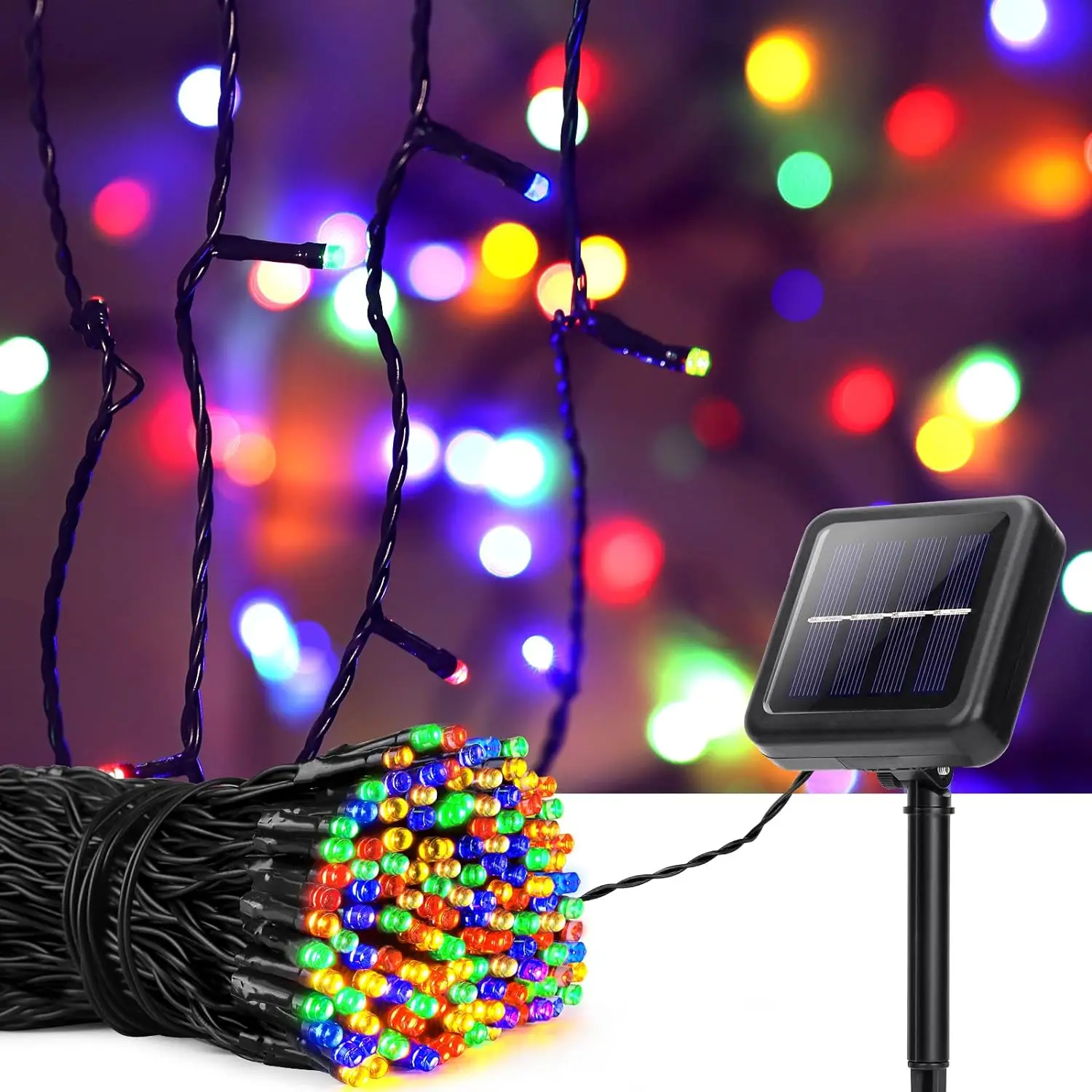 thumbnail image 1 of Cadena de luces solares para exteriores, impermeables, 100 LED, luces navideñas solares, 8 modos, luces solares para árboles, patios y jardines, 1 of 5