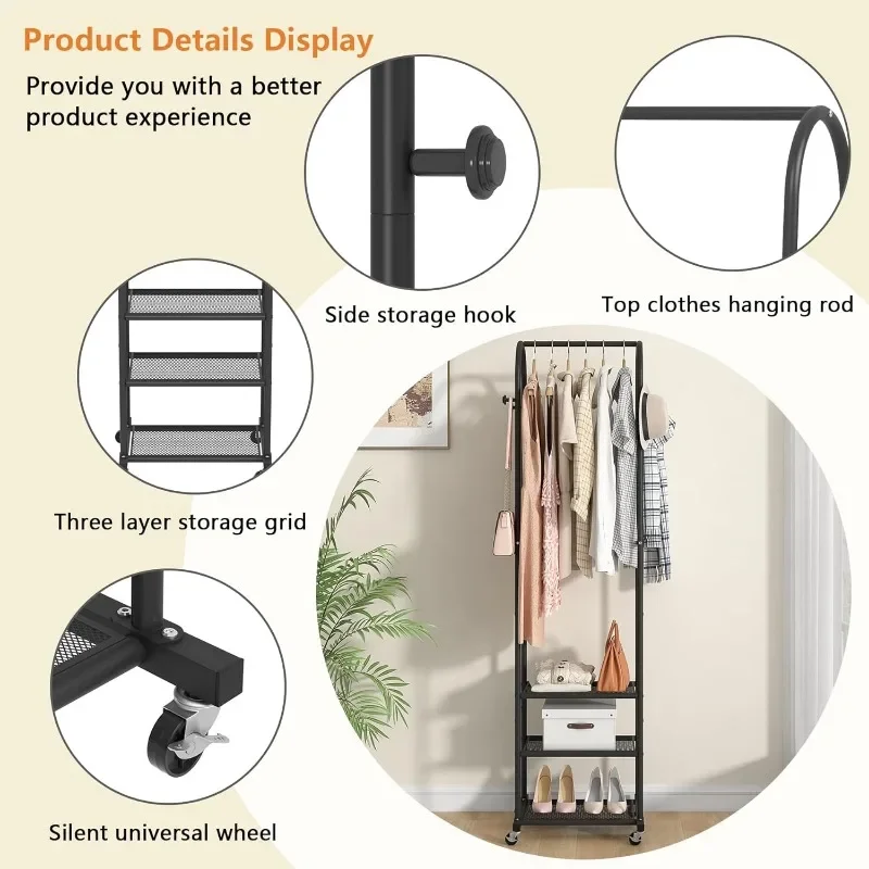 Heavy Duty Clothing Rack With Wheels,Modern Garment Rack With 3 Metal Shelves, 71.8Inches Display Rack