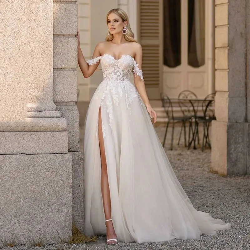 

KapokDressy Charming Off Shoulder Wedding Dresses Sweetheart Bridal Gowns Lace A-Line Party Gowns Sexy Vestidos De Novia