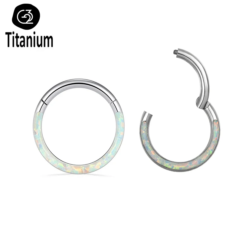 JOJO 1Pc G23 Titanium Opal Earrings Septum Clicker Nose Rings Tragus Cartilage Daith Helix Lip Piercing Hoop Body Jewelry 6-12mm