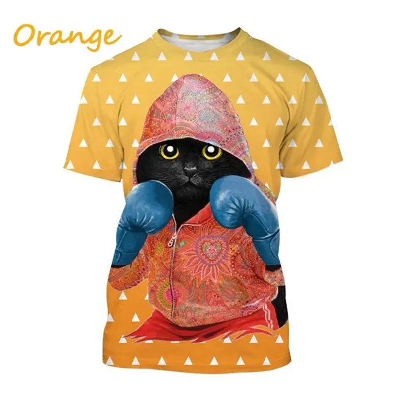 

Футболка мужская с забавным рисунком кошки и боксера, крутая Модная рубашка с рисунком 3D Муай Тай, с короткими рукавами, модная одежда для детей, женские футболки