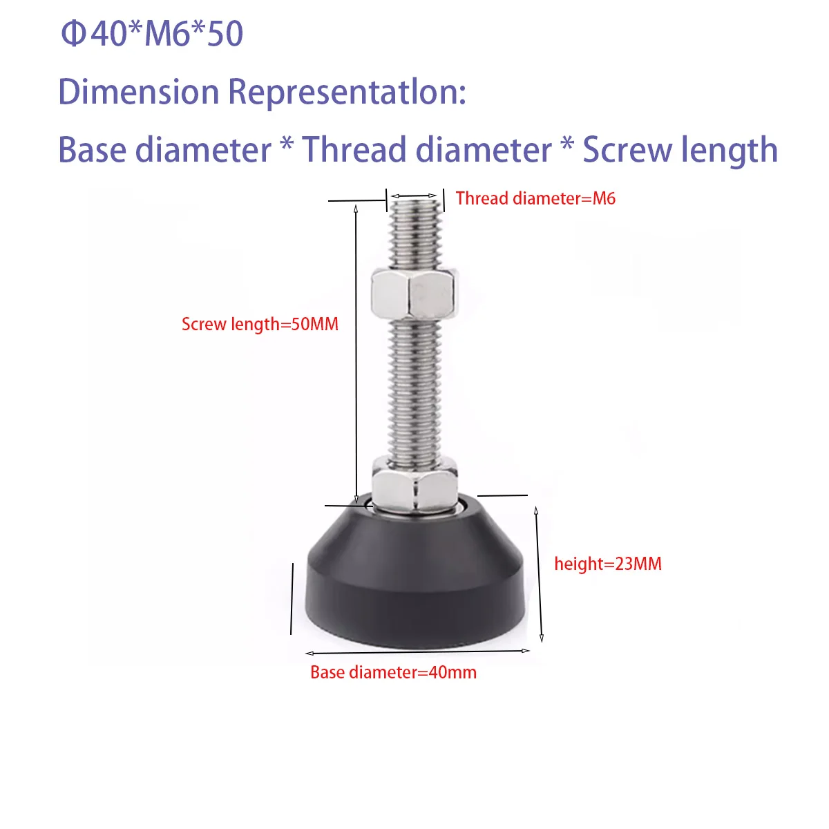 

304 STAINLESS STEEL NYLON FOOT MAT/ADJUSTABLE FOOT CUP ANTI SLIP AND SHOCK-ABSORBING FIXING SCREWM6-M12