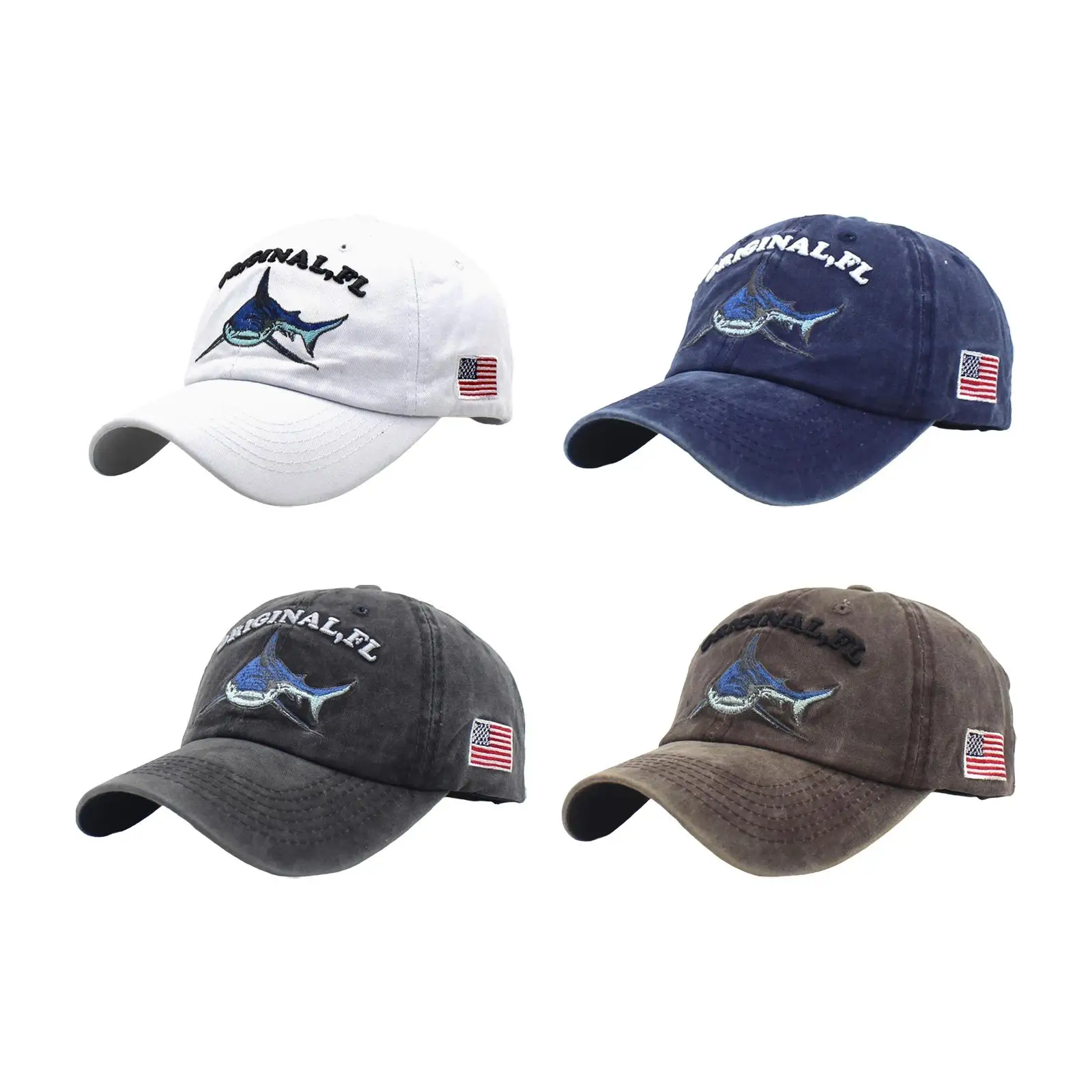 

Baseball Cap for Men American Flag Embroidered Shark Trendy Baseball Hat