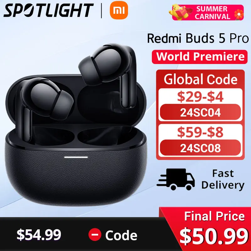 [Prima mondiale] versione globale Redmi Buds 5 Pro TWS Bluetooth 5.3 52dB cancellazione del rumore fino a 4kHz frequenza ultra-larga