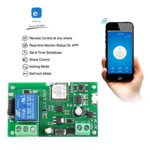 Ewelink 와이파이 RF 스위치 모듈, 자동 잠금, 무선 앱 원격 제어, 알렉사 구글 스마트 홈, DC 5V, 7-32V, 1 채널 4