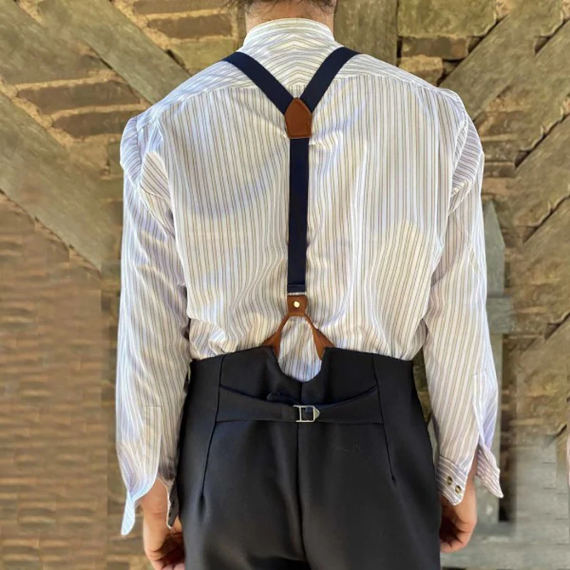 Men's Shirt Vintage Stripe Long Sleeve Daily Tops Business Office Men Spring Clothing Fashion Stand-Up Collar Male Party Shirt