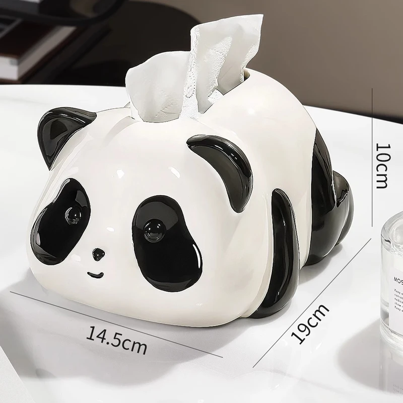 Creative Ceramic Cute Panda Shaped Tissue Box, Light Luxury Napkin Box, Home Living Room Bedroom Hotel Tea Table Decoration, 1Pc