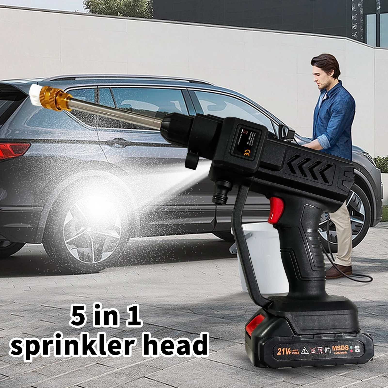 300W High Power Washer Machine 60Bar Cordless Power Washer Rechargeable Battery 5in1 Nozzles for Car Fence Cleaning Watering 2