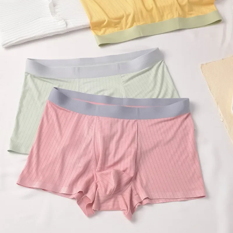 

New Japanese contrasting color stitched Modal mens underwear with no trace solid color mid rise mens flat angle pants