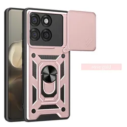 Slide Camera Lens Protect Armor Case with Ring Holder Cover - Edge 70 Fusion Plus (Rose gold)