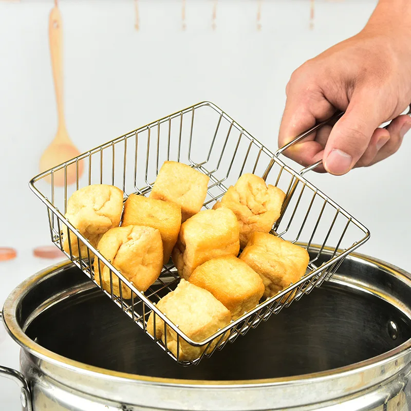 

Stainless Steel Square Frying Basket Hand-held Fried Chicken Oil Filter Multifunctional Snack Frying Net Kitchen Accessories