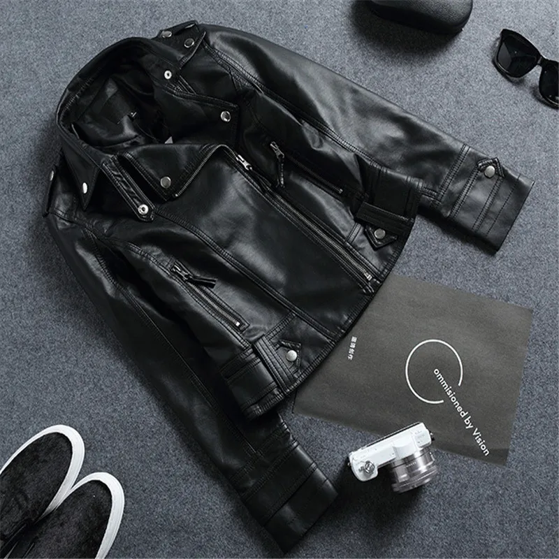 Spring and Autumn New Slim Collar Leather jacket  Women's Short PU Motorcycle Coat men faux leather jacket spring autumn slim solid zipper stitching motorcycle jacket men long sleeve turn down collar pu jacket