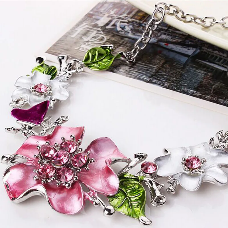 Jewelry sets 2Pcs/set rhinestone flower necklace earrings luxury