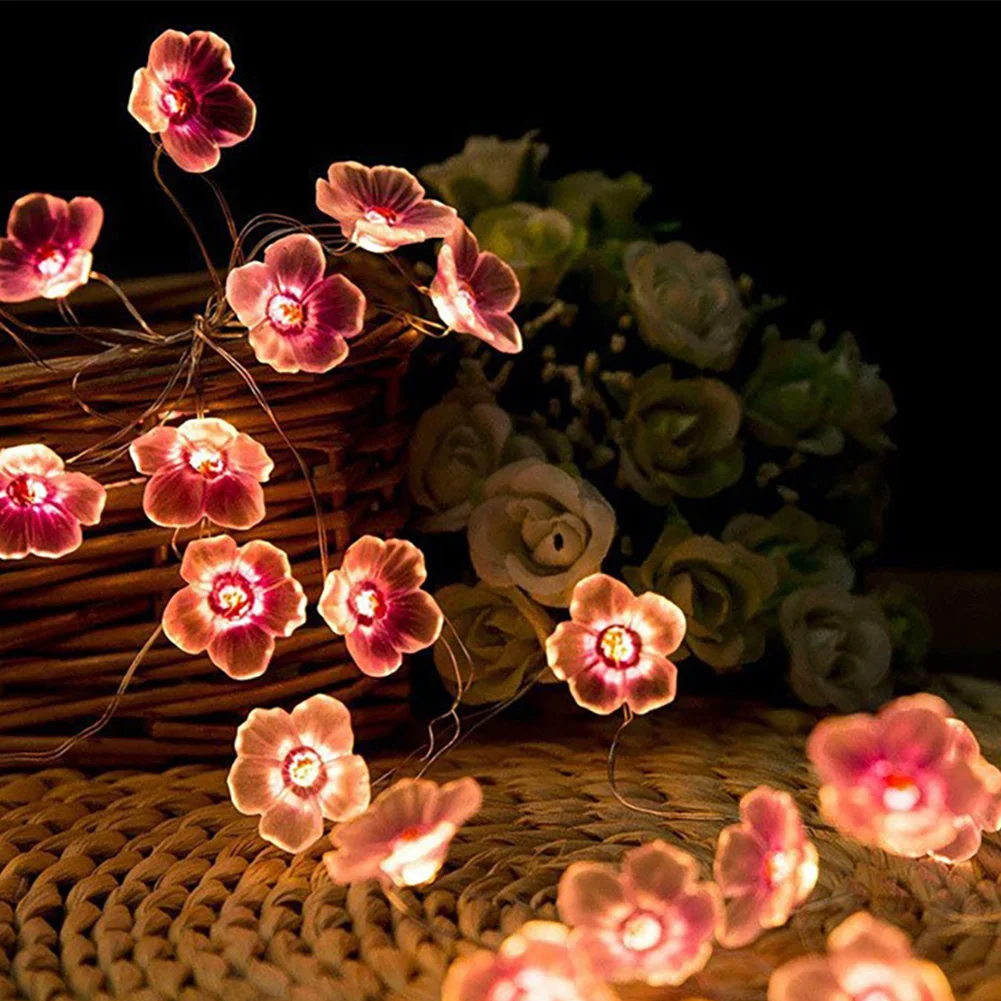 Cherry Blossom Flower Garland Lamp Battery/USB Operated LED String Fairy Lights Crystal Flowers Indoor Wedding Christmas Decors