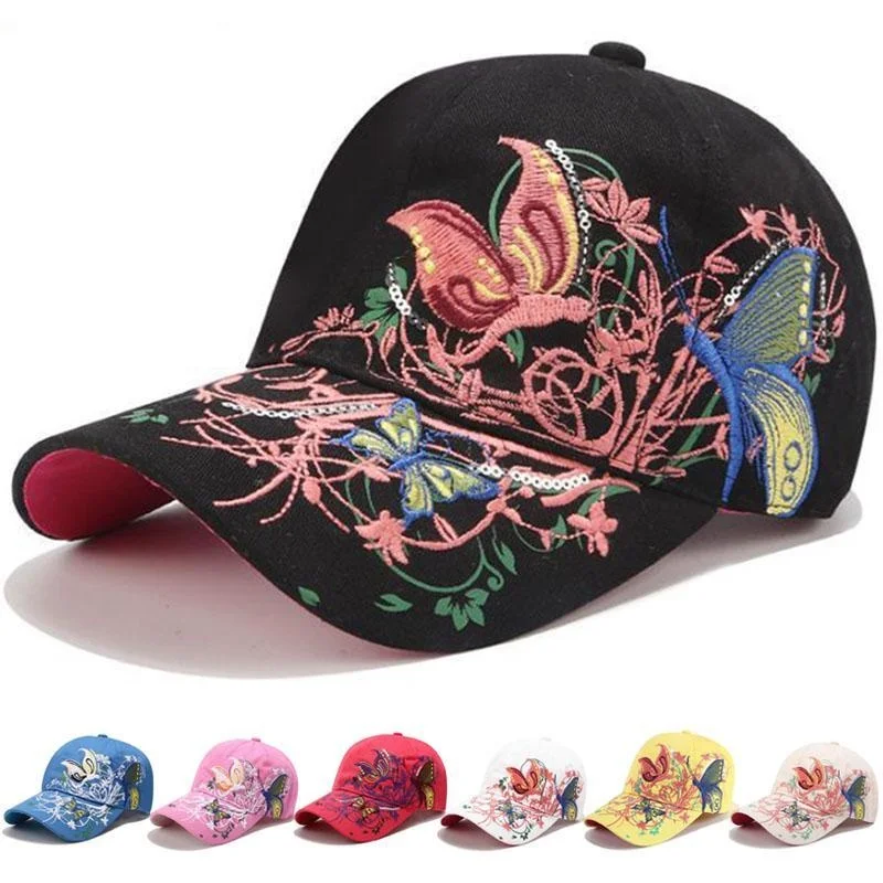 

1 Pc Korean-Style Sequin Embroidered Adjustable Summer Hat Golf Caps Butterfly Embroidered Baseball Cap Female'S Fashion Hat