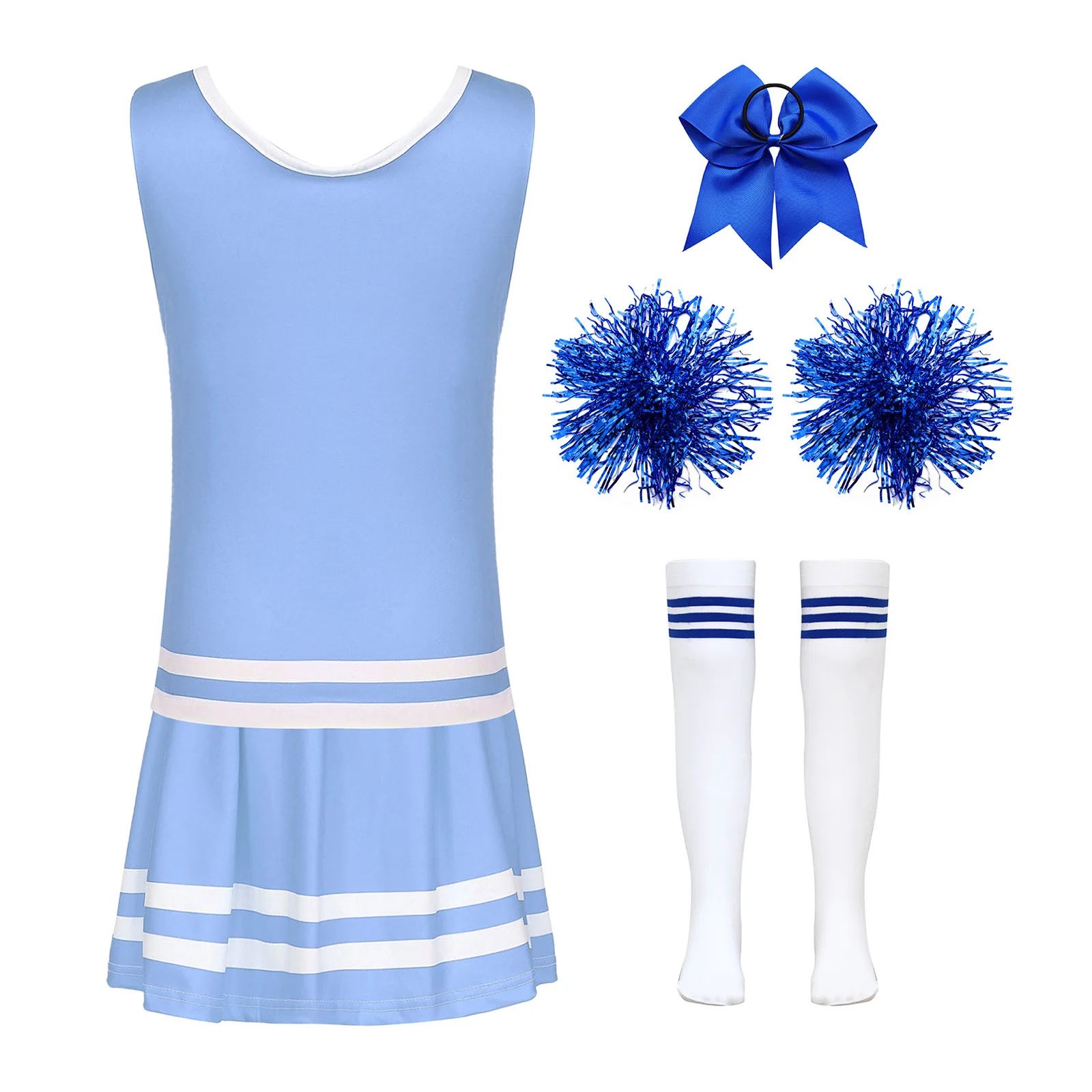 Kids Girls Cheer Leader Costume Cheerleading Uniform Cheer dance outfits Letters Printed Tops with Pleated Skirt Flower and Sock