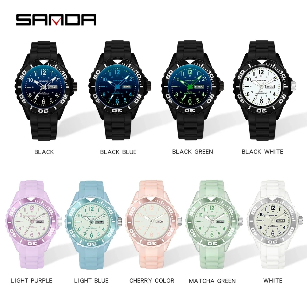 SANDA New Ladies Wrist Watches Dress Blue Watch Women Watches Silicone Strap Blue Clock Women Watch With Day Montre Femme 1053