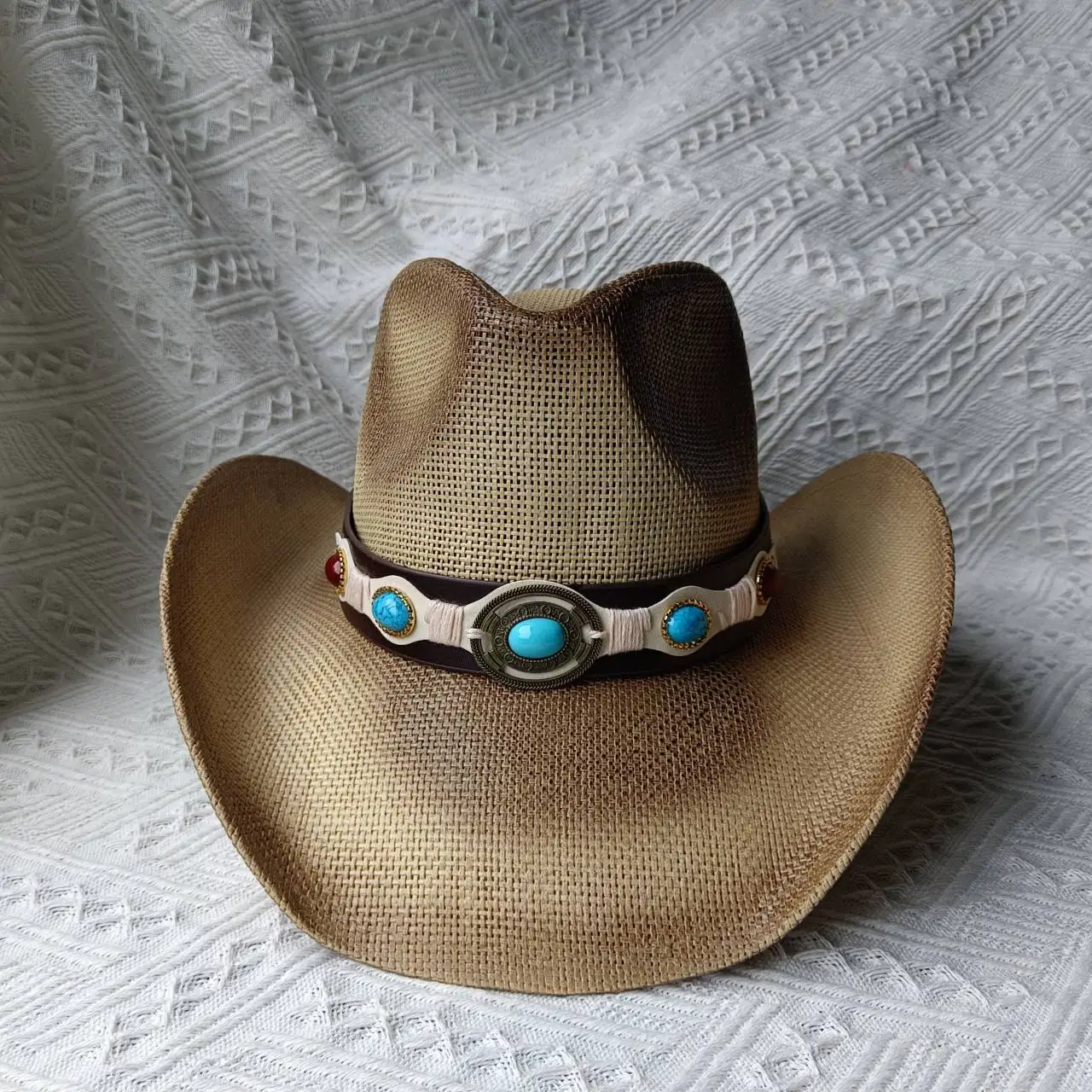 Hot Sale 2024 New Spring and Summer Hand-knitted Outdoor Travel Beach Unisex Western Cowboy Straw Hat_voghion.com