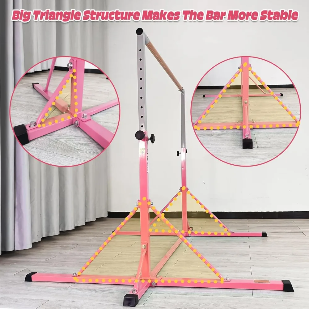 Gymnastics bar for Kids Ages 5-20, Gymnastic Training bar-Height 35.4" to 59"/45" to 71", 5FT/6FT Base Length ，Rose Red