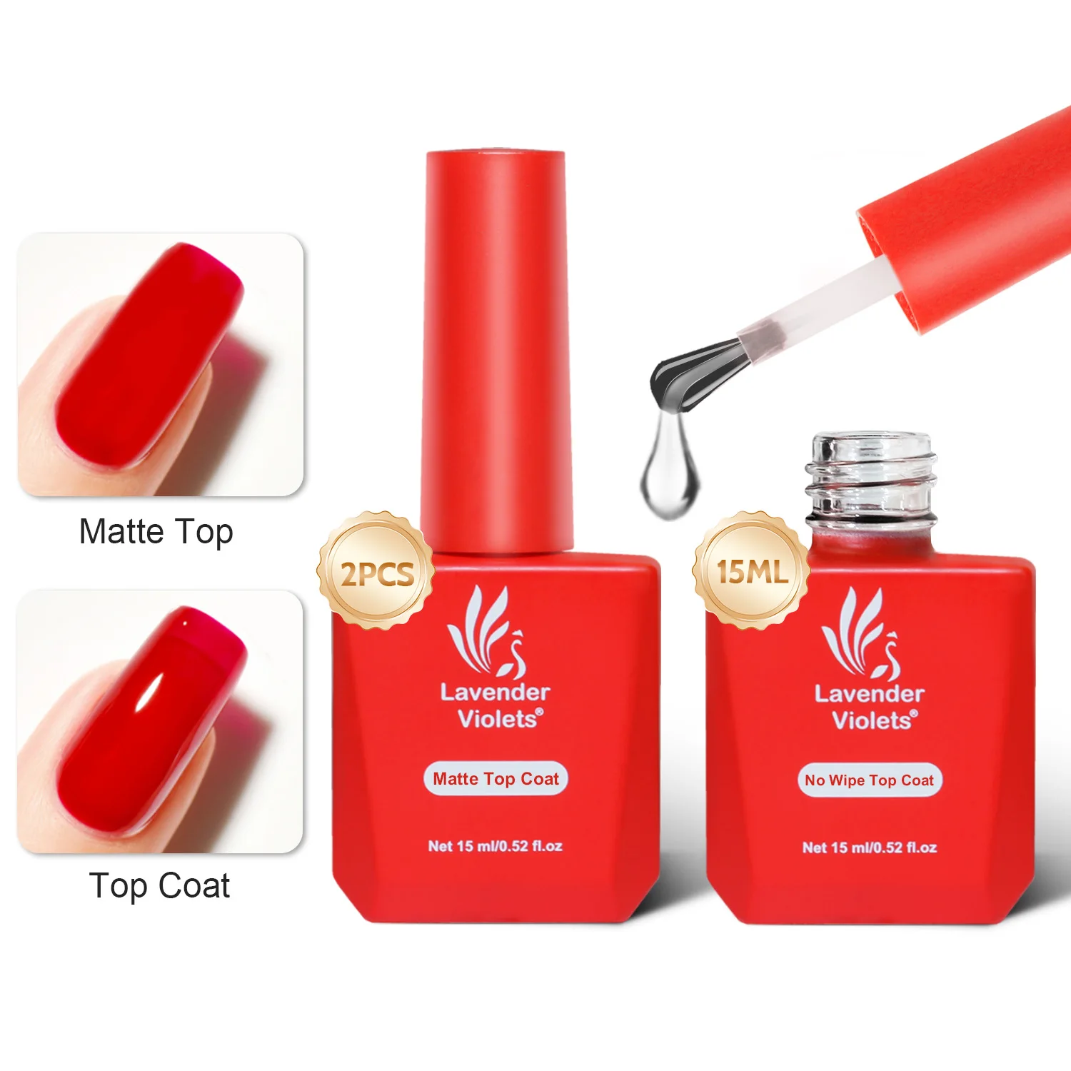 2pcs 15ml No Wipe Glossy and Matte Top Coat Soak Off Nail Gel Varnish for Starter Home Salon Nail Art Design Manicure Pedicure gel nail polish gel nail varnish