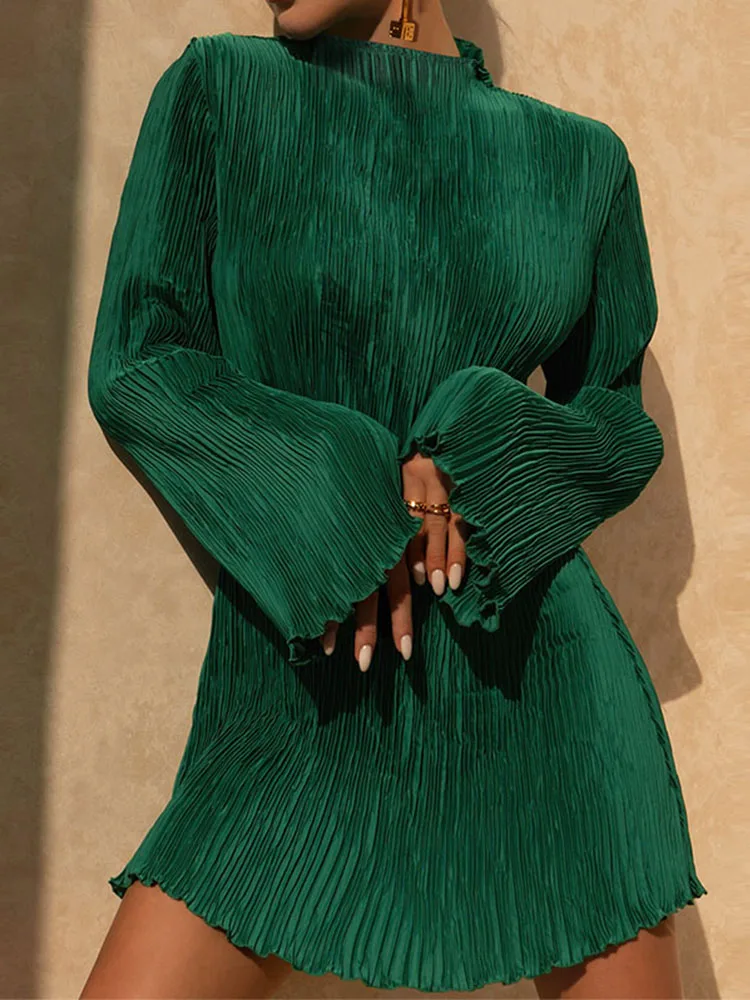 

Женское элегантное уличное платье с длинным рукавом, зеленое осеннее мини-платье, осенняя одежда 2024