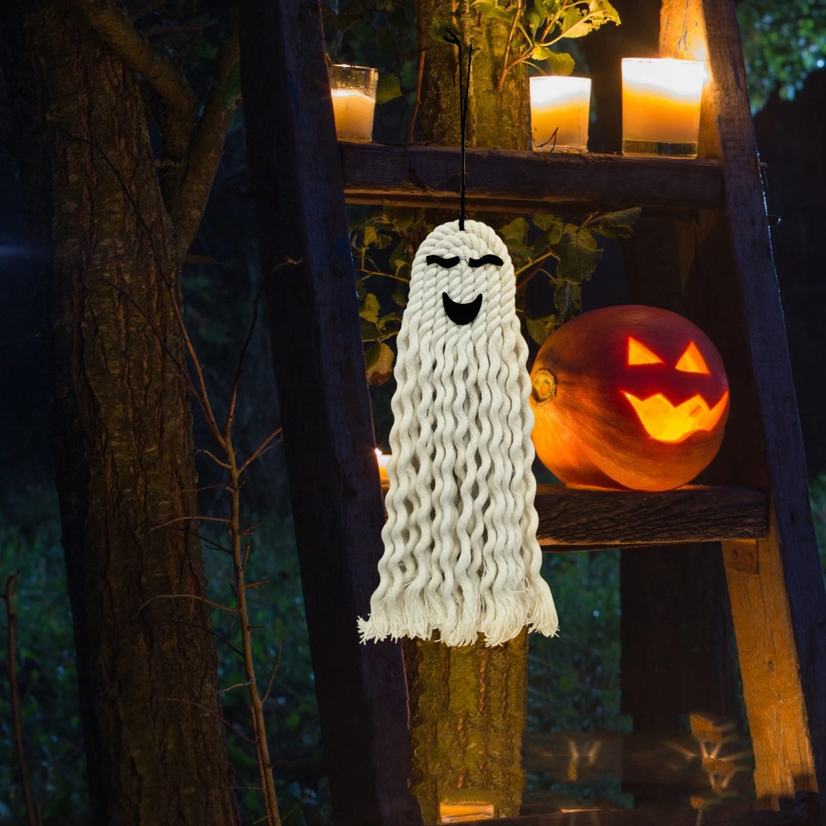 Hand-Woven White Spooky Ghost Tapestry Pendants Handmade Cotton Halloween Wall Ceiling Hanging Ornaments Home Garden Decoration