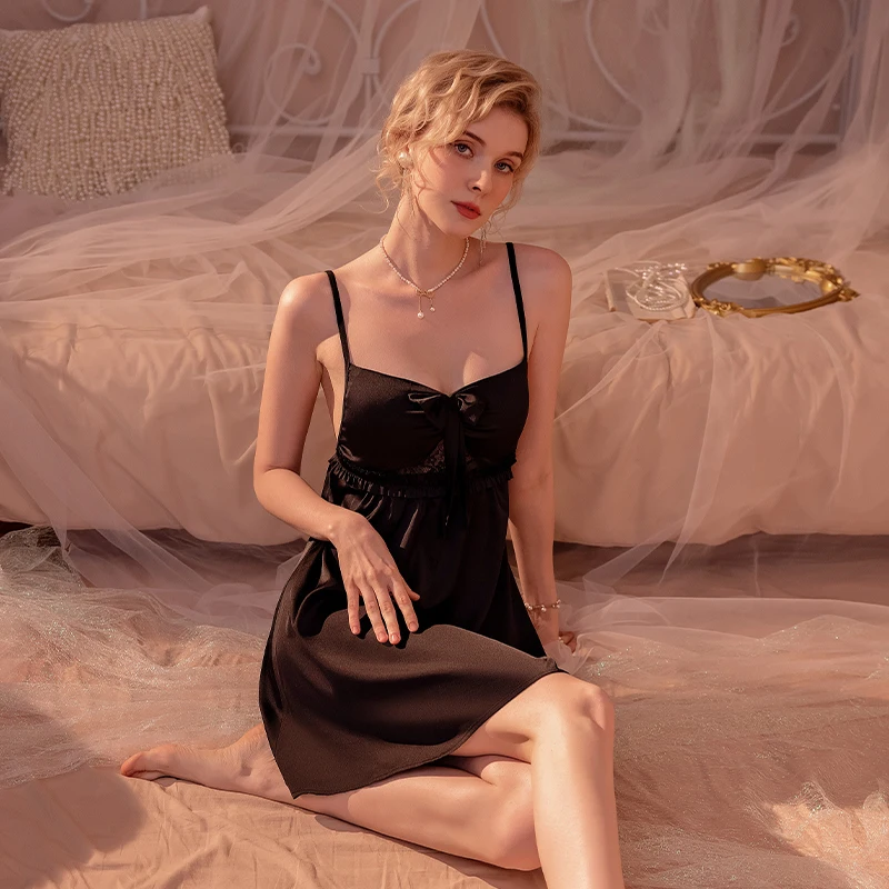 Fairy Contract Sexy Ice Silk Pama Camicia da notte da donna Advanced Sense Halter Camicia da notte in 3 pezzi Set Summer Home Wear_voghion.com