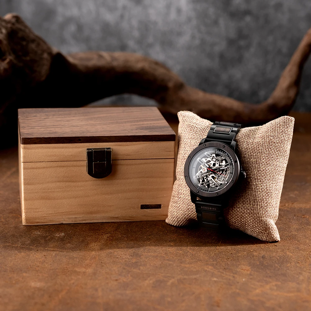 Automatic Mechanical Watch BOBO BIRD New Top Business Men Wooden Wristwatch Unique Engraved Watches Christmas Gift Box