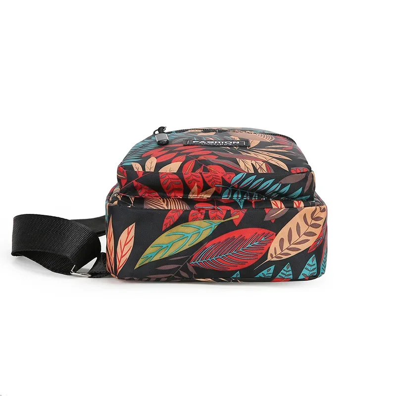 Colorful Leaf Printed Sling Crossbody Bag, Multilayer Women Chest Bag, Stylish Nylon Shoulder Bag with Adjustable Shoulder Strap