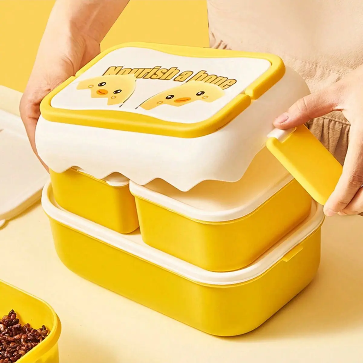 1pc-Double Layer Cartoon Lunch Box Student School Office Healthy Food Storage Containers Portable Grids Bento Bo