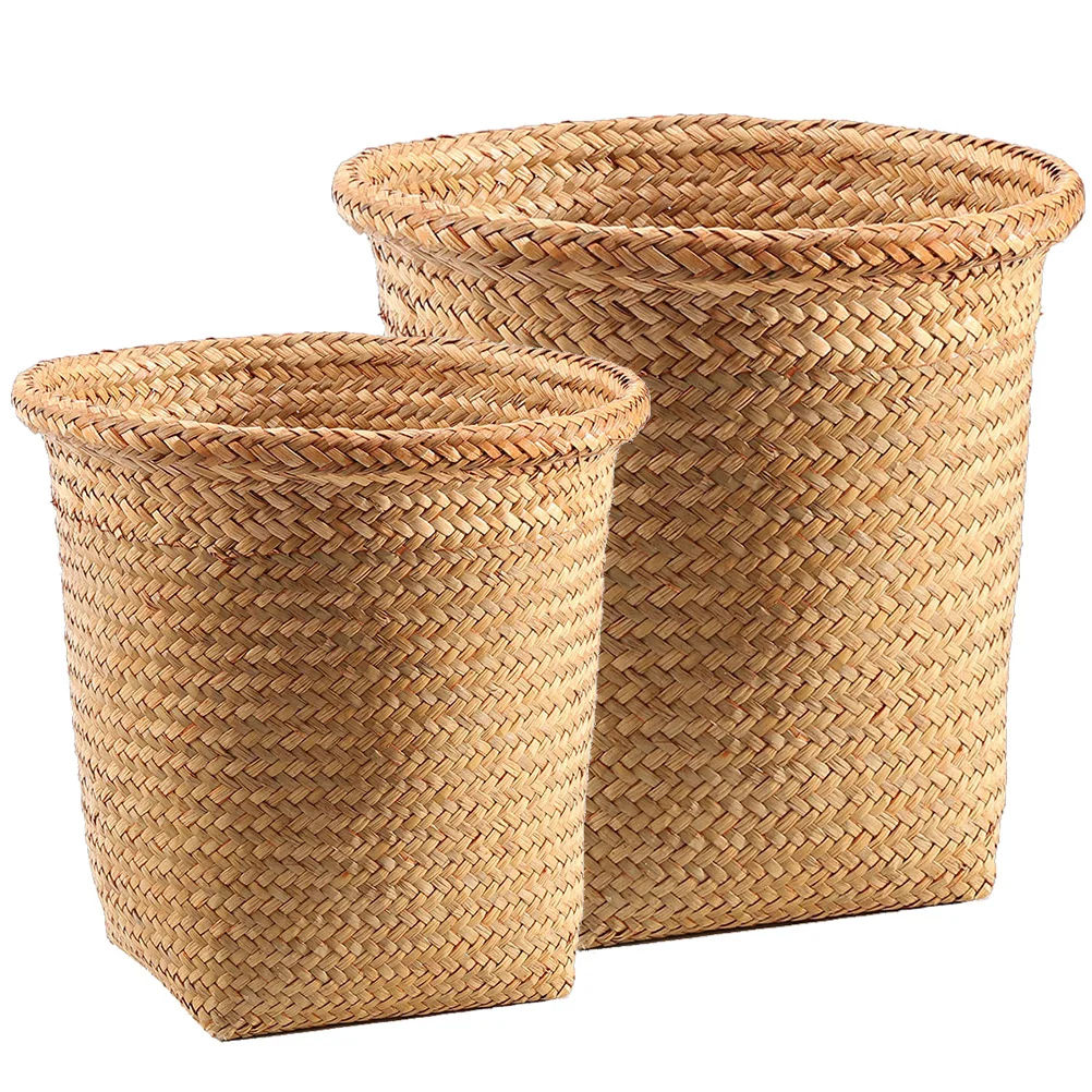 

2 Pcs Toy Basket Versatile Woven Bucket Draining Trash Can for Cloth Kitchen Home Storage Baskets Outdoor