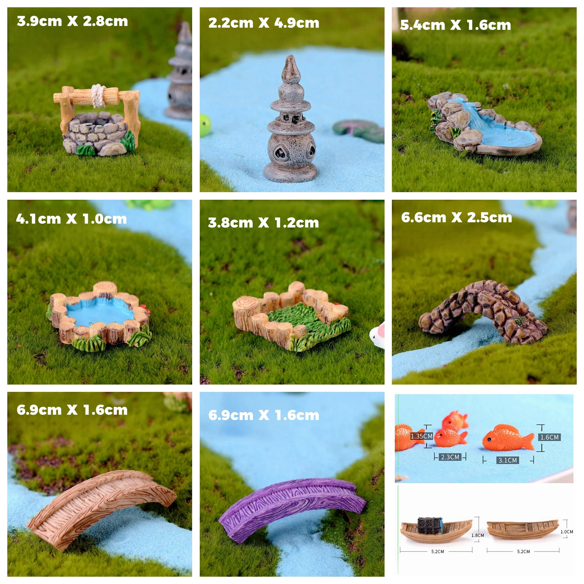 Fairy Garden Accessories Miniature Spring Water Wells Bridge Boat Ornament Statue Figurines Landscape Home Garden Craft Decor
