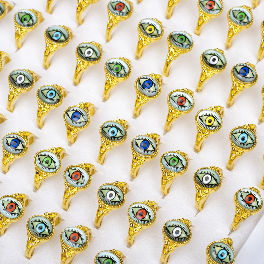 100pcs/Lot Factory Wholesale Hot Mix Colors Devil Eye Finger Ring Party Hot Gothic Oval Blue Red Green Eye Ball Jewelry 6