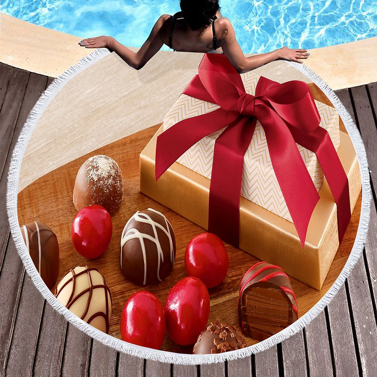 

Round Beach Towels,Sweet Chocolate Polyester Sand Resistant Beach Blankets,Absorbent Quick Dry Pool Towels Portable Picnic Mats
